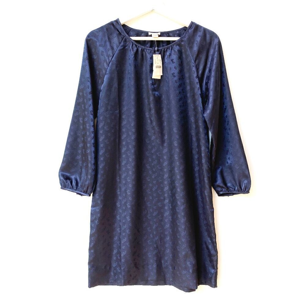 NWT J.Crew Navy Paisley Satin Shift Dress 4 Balloon Sleeve